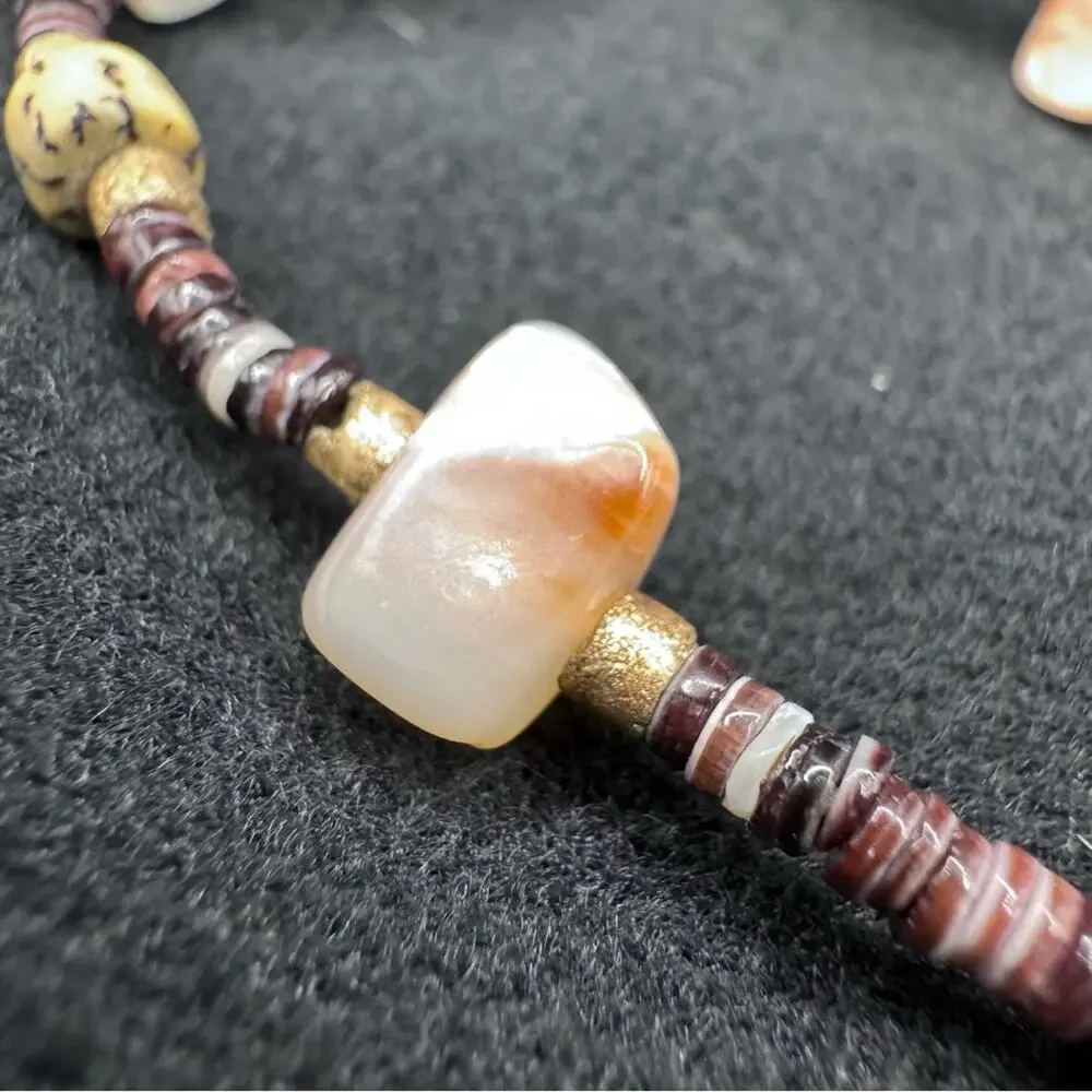Natural Stone Heishi Beads Beaded Bracelet Earth Tones Artisan Bohemian